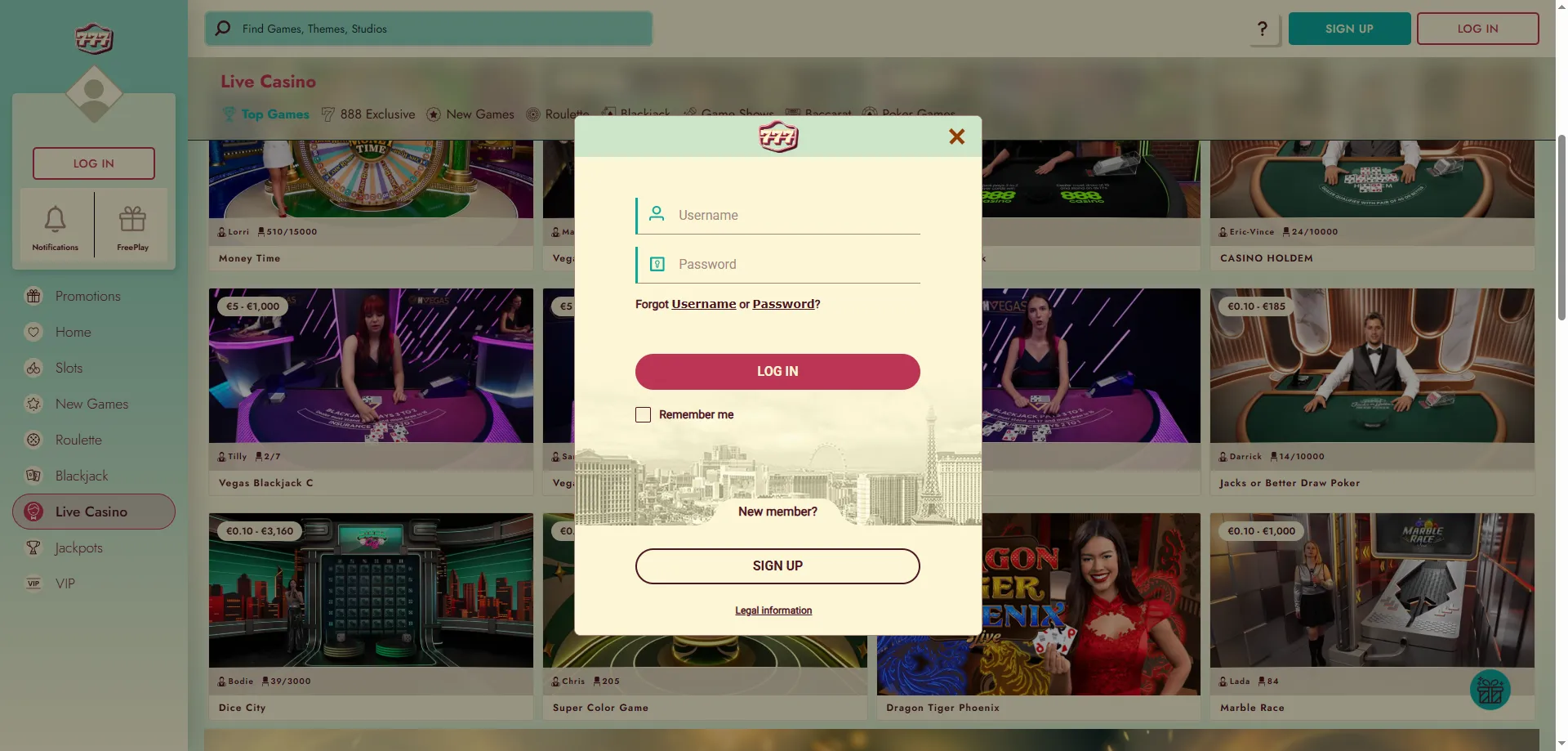 777 Casino login and game lobby navigation on desktop and mobile