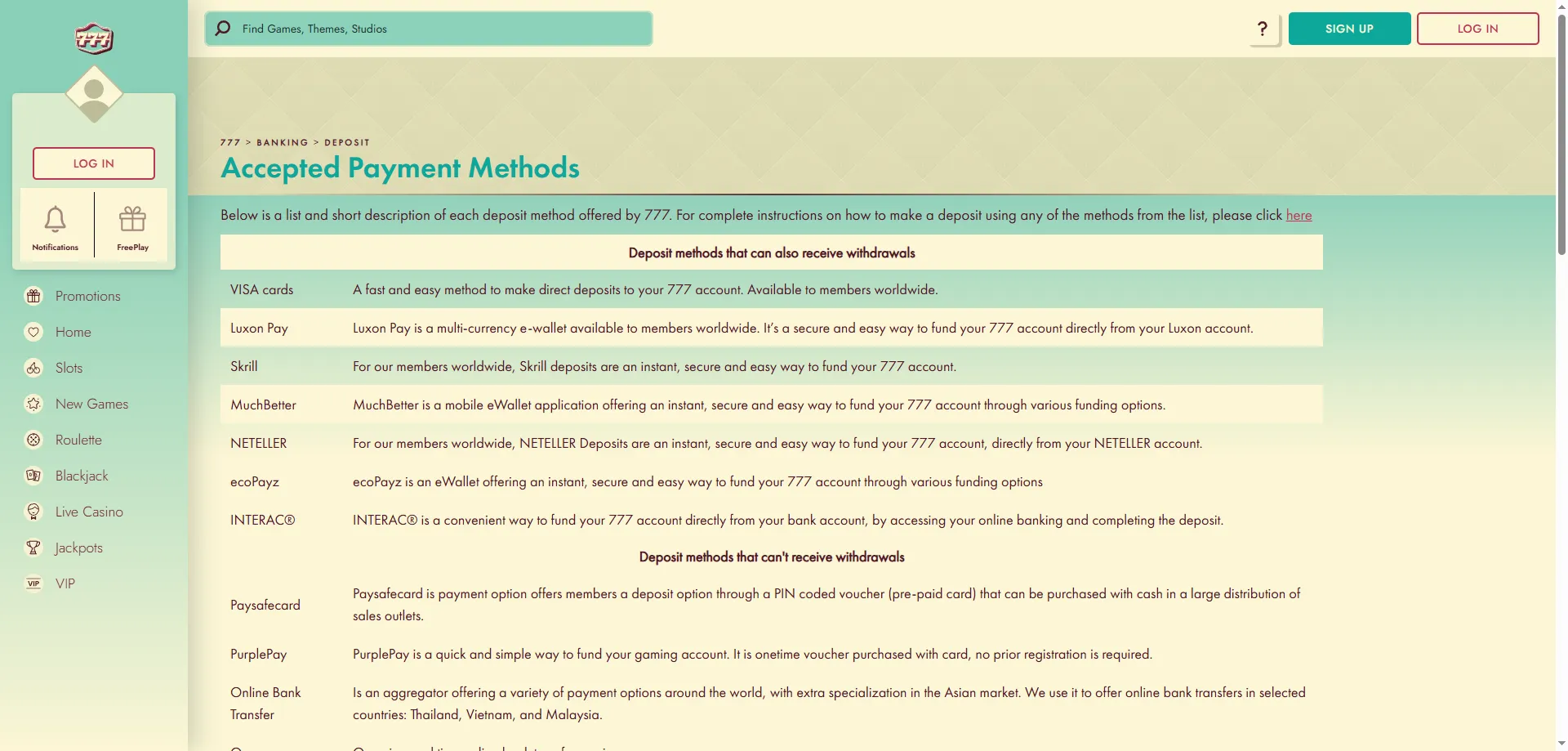 Secure deposit and withdrawal methods in the 777 Casino mobile app